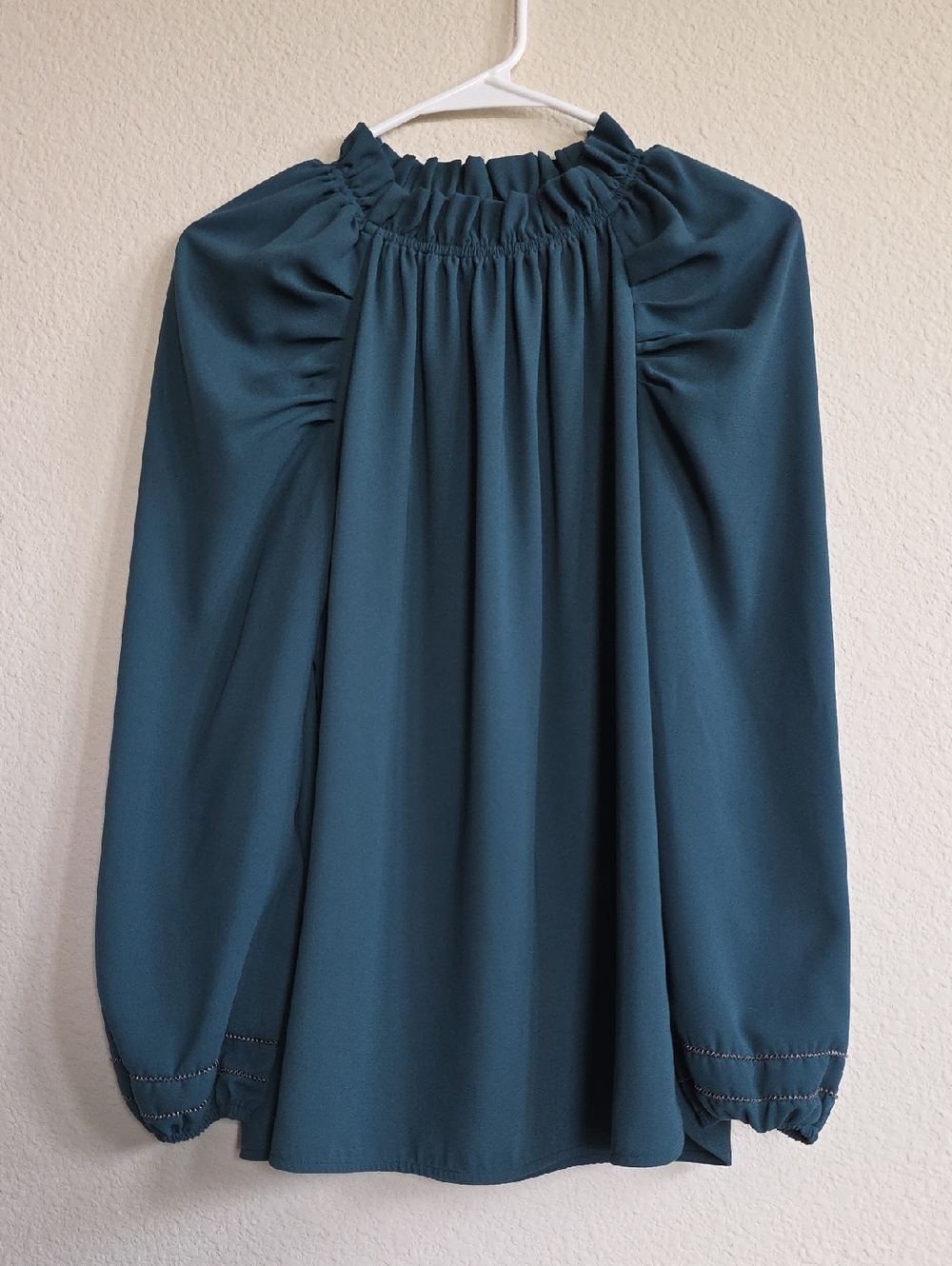 Brochu Walker Dark Teal Smocked Neck Blouse Pull On Long Sleeve XS